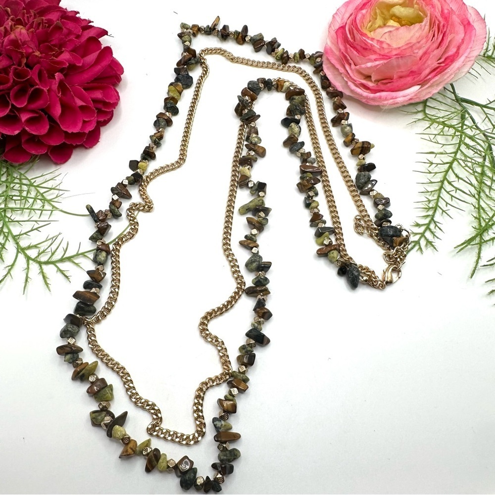 NEW⚜️Tiger’s Eye & Jasper Beaded Chain Necklace - Picture 3 of 7